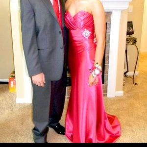 Pink Strapless Prom Dress- Removable Brooch
